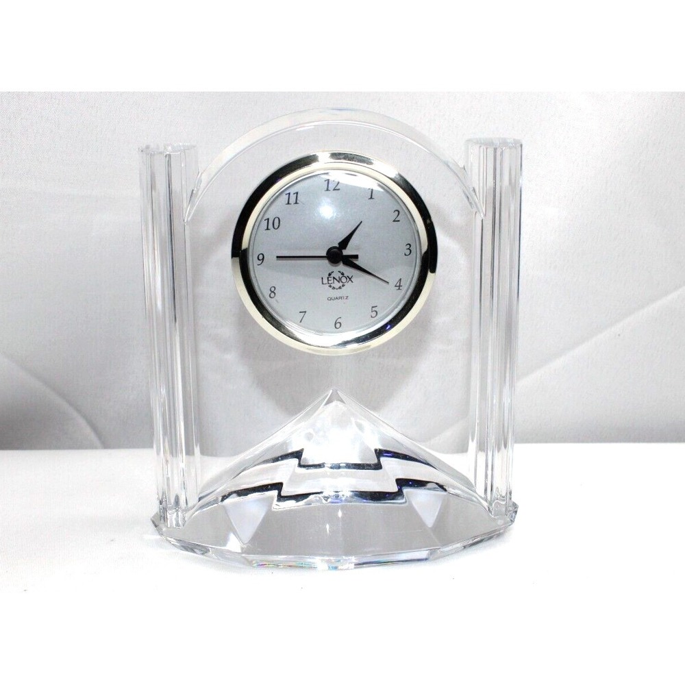 6" Lenox Full Lead Crystal Synchronicity Clock Vintage Quartz Mantle Clock Heavy